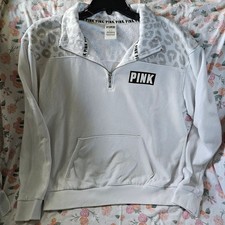 Victoria's Secret PINK Logo Leopard Print Quarter Zip Pullover Sweatshirt