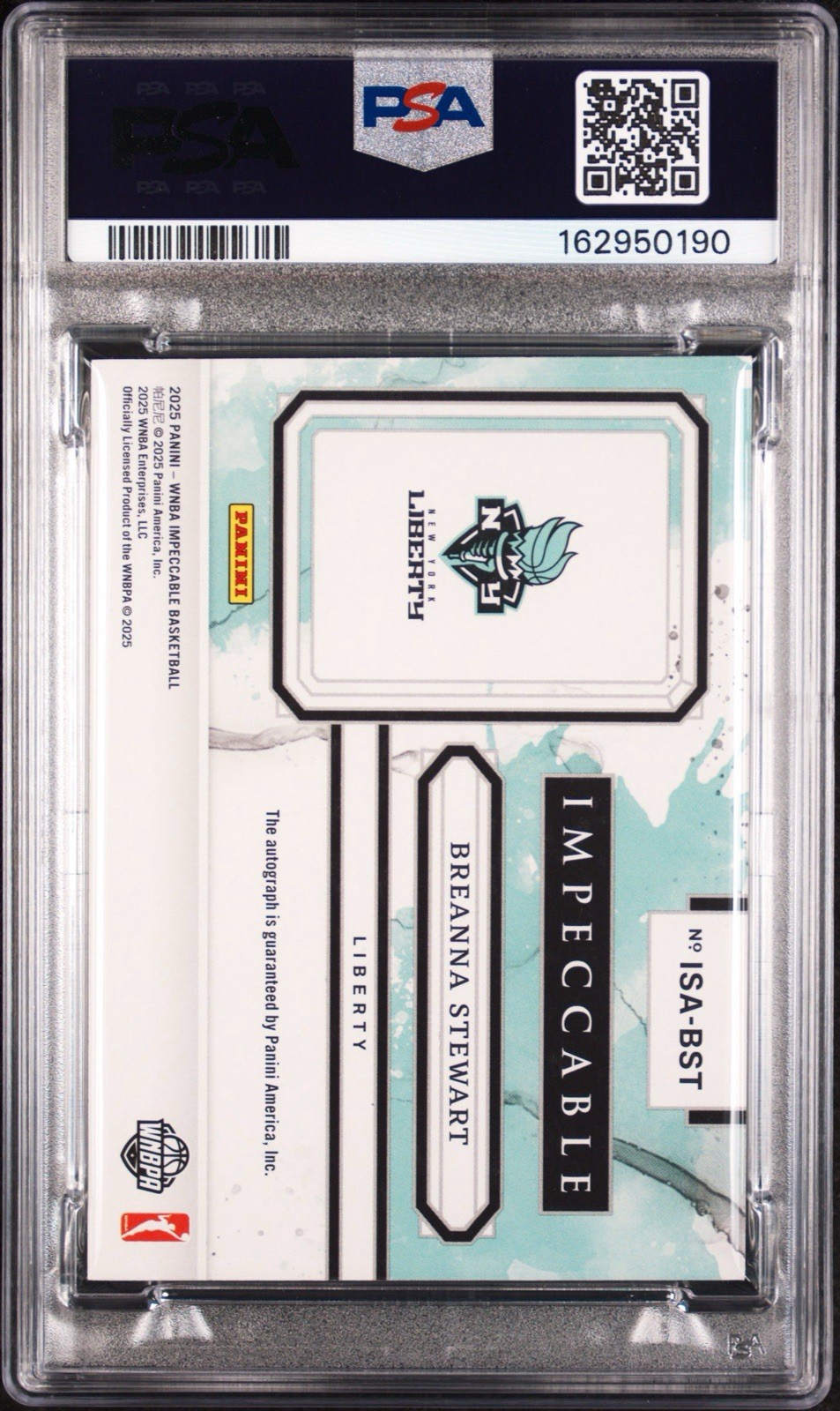 2025 WNBA BREANNA STEWART PANINI IMPECCABLE STARS AUTO /45 PSA 9 POP 1 view 2