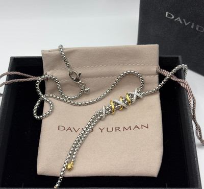 David Yurman Helena Y Necklace Sterling Silver w/ 18K Gold & Diamonds 17.7''