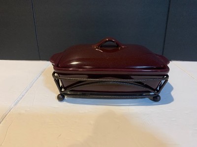 Plum Purple Tastefully Simple Mini Rectangle Casserole Dish w/ Wire Caddy & Lid