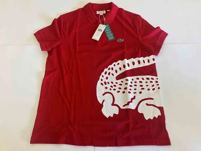 Lacoste Men's Short Sleeve Jersey Regular Fit Polo Shirt, Red, L ALIGATOR PRINT