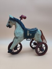 Folk Art Wooden Tricycle Horse Toy Figurine. 8"W/7.5"H