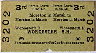 B.T.C. Forces Leave. MORETON IN MARSH to WORCESTER SHRUB HILL