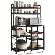 6 Tier Bakers Rack Outlet 35.4in Microwave Stand Metal Storage Shelf Black
