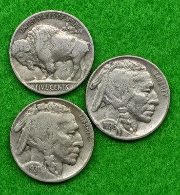 Set of 3 Coins - 3 Buffalo Nickels (Random Date) 1930's Circulated lot