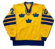Retro Anders Hedberg #20 Team Sweden Nation Hockey Jersey Yellow Stitched Custom