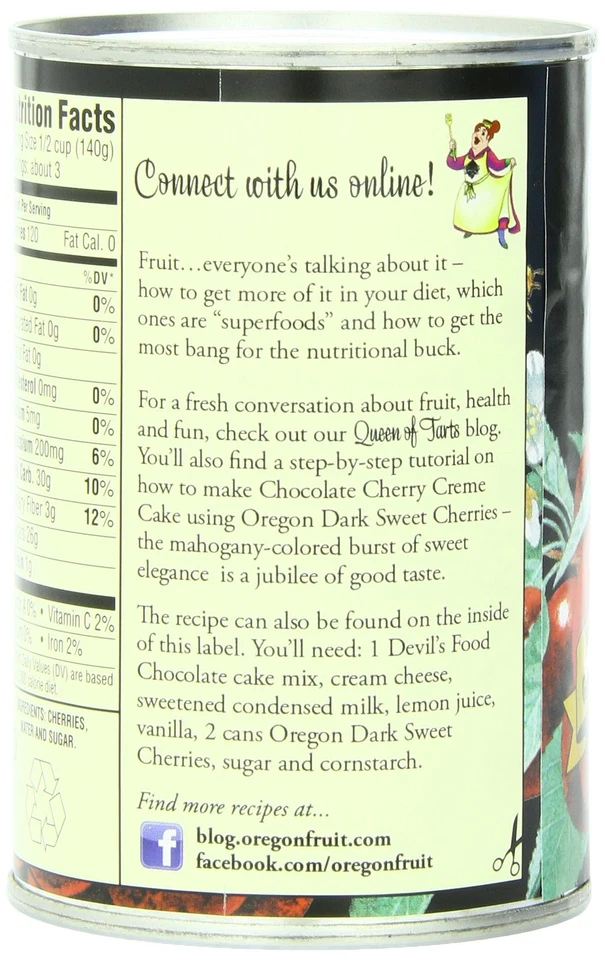 Oregon Fruit Dulce Cerezas Negras en Jarabe 15oz Paquete de 8 Todo Natural Foto 4 de 4