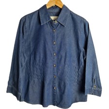 Marisa Christina Vintage 90's Denim Button Down 3/4 Sleeve Blouse Size Large