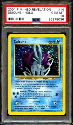 PSA 10 GEM MINT Suicune 14/64 DOUBLE HOLO ERROR Neo Revelation