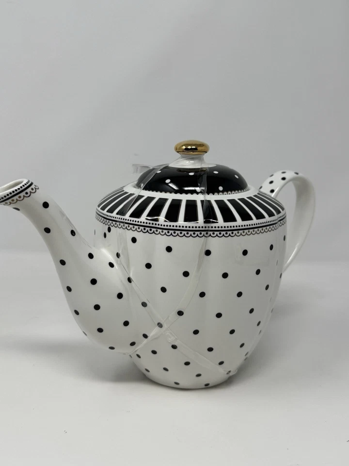 Grace's Teaware Josephine Tetera Negra Oro Blanco y Negro Top Cafetera NUEVO Foto 3 de 4