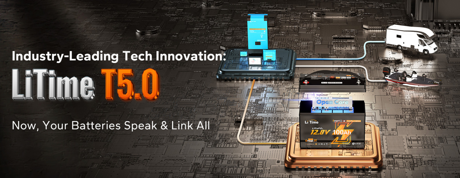 LiTime 12V 100Ah Smart ComFlex Battery with Bluetooth & Victron Communication