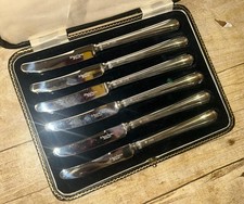 George V Cased Silver Handled 1935 6 Piece Butter Knife Set - Thomas Bradbury