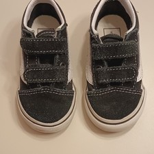 VANS Unisex Toddler Black/White Suede Canvas Hook  Loop Low Top 6.5