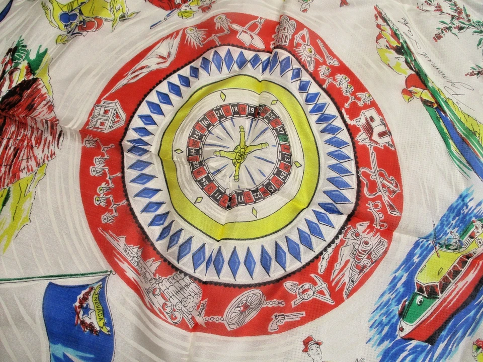 VINTAGE NEVADA SILK SCARF "THE SILVER STATE" 1950s MADE IN JAPAN HAND ROLLED 30" - Image 3 of 4