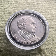 Vintage Thomas A. Edison Centennial Commemorative Medal 1847-1947 - Silver Tone 
