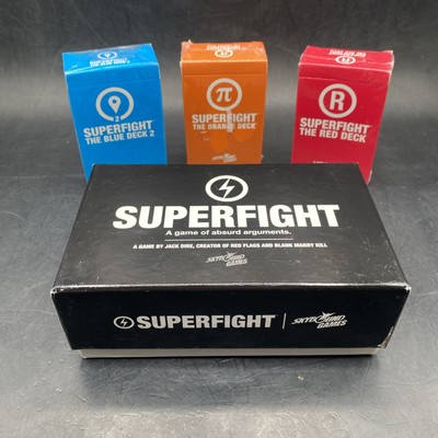 Superfight Game Used Base Deck + 3 Sealed Expansion Decks Red, Blue 2, Orange