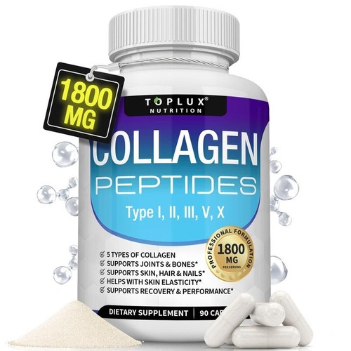 Toplux 5 Types Collagen Peptides 1800mg, US Made 90 Capsules，Free Shipping - Picture 1 of 11