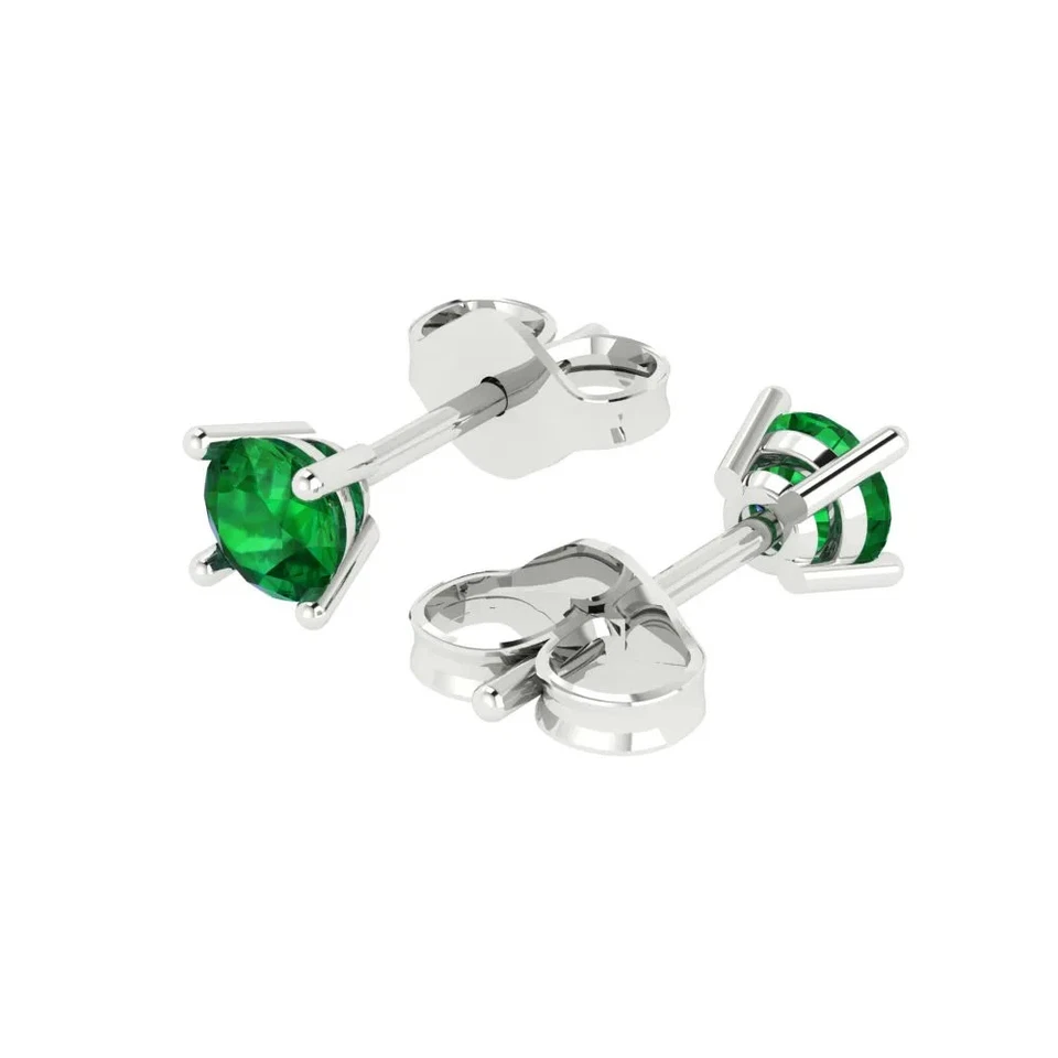 0.5 cttw Round Simulated Emerald Gold-Plated Push Back Stud Earrings for Women - Image 2 of 4