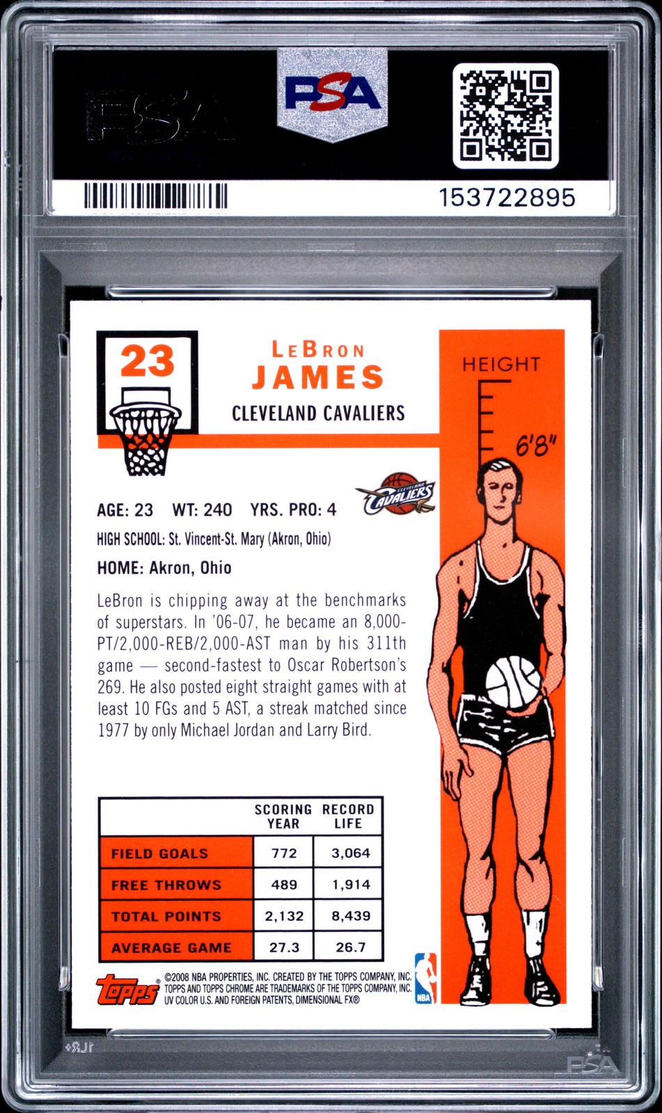 2007 TOPPS CHROME 1957-58 VARIATION #23 LEBRON JAMES PSA 10 view 2