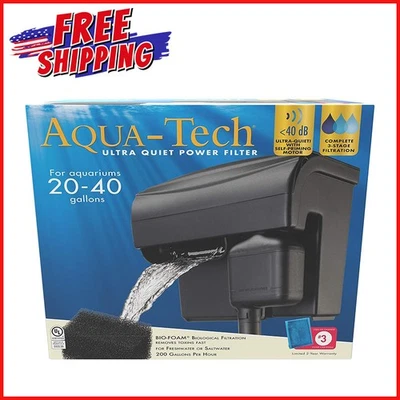 AQUA-TECH AQUARIUMS ULTRA QUIET POWER FILTER Powerful Filtration 20-40 Gallons