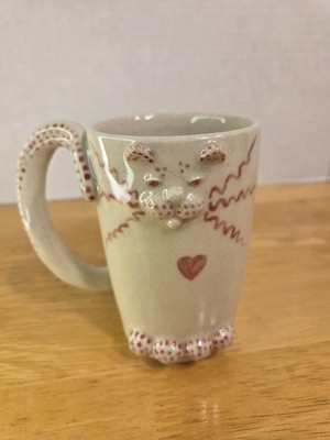 Handmade Cat Mug Pink One Of A Kind Artisan Made ''Cat Ware By Lisa'' Cup