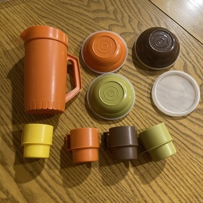 13 pc Vtg 1970s Tupperware Mini Children's Serving Play Set Pitcher Cups Bowls