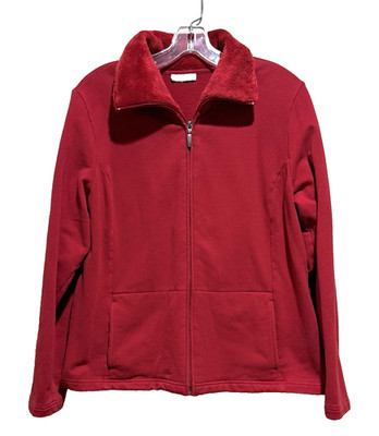 Charter Club Red Fleece Full Zip Jacket Soft Warm Mock Neck Women's Size Large