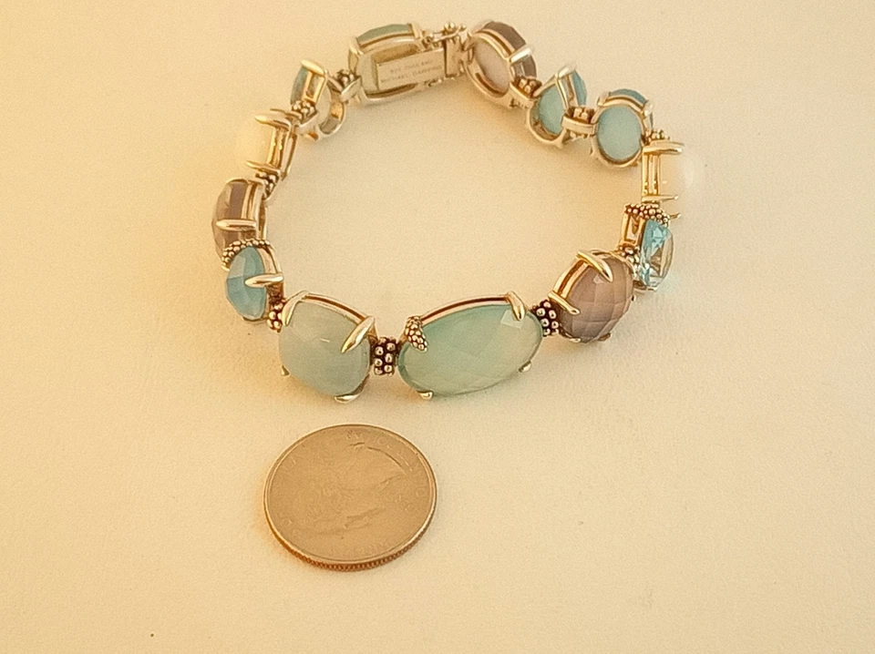 Michael Dawkins plata esterlina azul piedras preciosas tenis pulsera calcedonia topacio Foto 2 de 4
