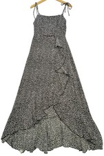 Emerald Sundae Womens Hi-Low Ruffle Maxi Dress Sleeveless Sz M Black White Leaf
