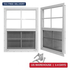 2 Pack Shed Windows 12x18 White Flush Mount Sliding Tempered Glass Chicken Coop