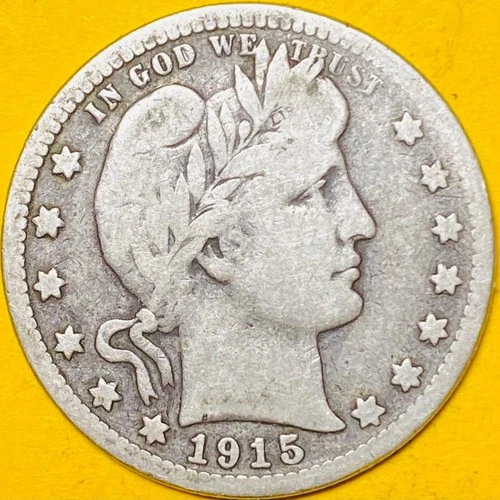 1915-D U.S. BARBER SILVER QUARTER 25c COIN (F-Fine)