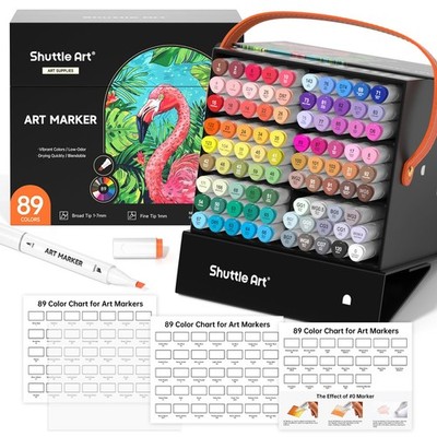 Shuttle Art 89 Colors Alcohol Markers, 88 Colors Dual Tip Art Marker Set Plus 1 