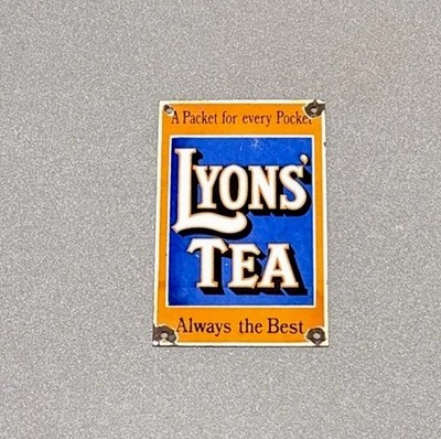 VINTAGE LYONS TEA COFFEE PORCELAIN SIGN GAS OIL CAR TRUCK MOTORCYCLE