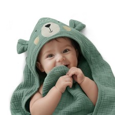 Blissful Diary Muslin Baby Hooded Towel, Soft and 1 Pack, Smart Bear 
