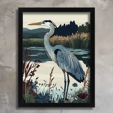 Heron Art Deco Wall Art Print Framed Heron Picture Poster Decor Living Room Art