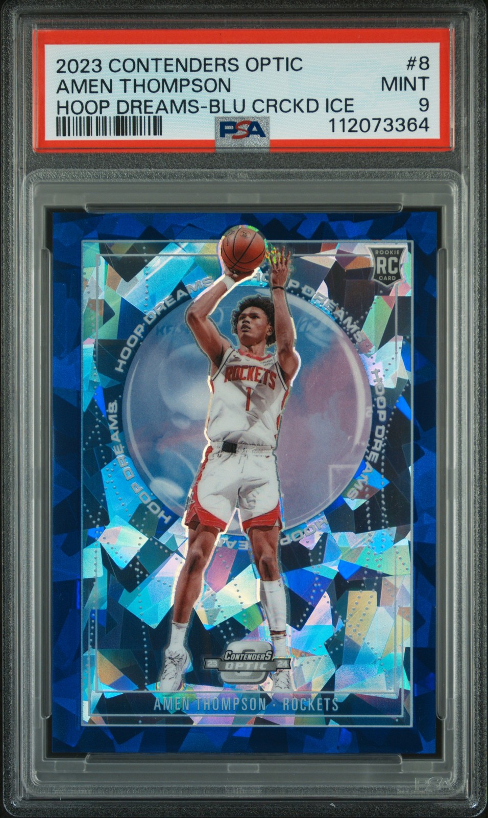2023 CONTENDERS OPTIC HOOP DREAMS BLUE CRACKED ICE #8 AMEN THOMPSON 5/75 PSA 9