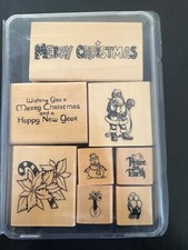 Christmas-Themed Wood Mounted Rubber Stamp Set 8 Pieces