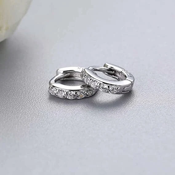 Pendientes pequeños de plata esterlina 925 circonita cúbica Huggie aro hombres mujeres joyería regalo Foto 4 de 4