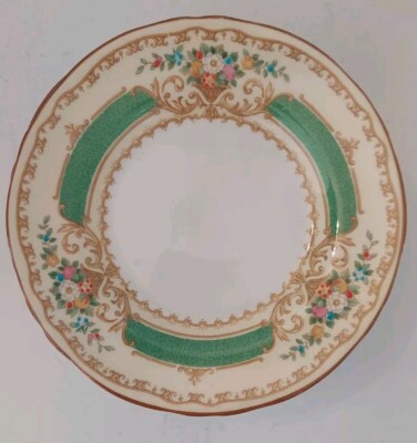 Porcelain Bread & Butter Plates Saucers Crown Staffordshire 6'' Green Gold 4 Set