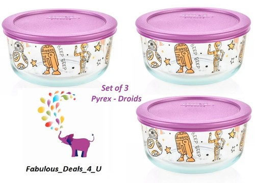 Pyrex 4 Tassen Aufbewahrungsschüssel 3er Set Star Wars Droiden C3PO R2D2 Special Edition 6-teilig - Bild 1 von 3