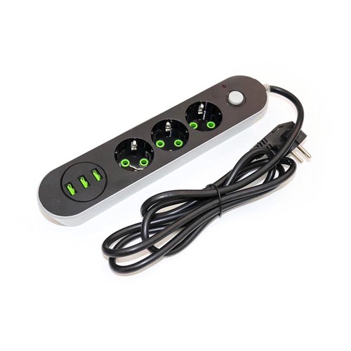 Verlängerungskabel 3-fach Schutzkontakt-Steckdosen-Leiste mit 3 USB 2m Schwarz - Bild 3 von 11