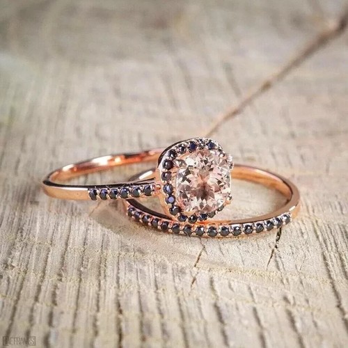 2Ct Round Lab-Created Morganite Bridal Set Wedding Ring 14K Rose Gold Plated - Picture 4 of 10