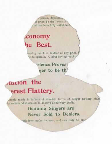 VICTORIAN TRADE CARD *DIE CUT * SINGER SEWING * GIRL'S SHOULDERS & HEAD SHAPE - Picture 2 of 2