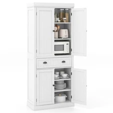 Kitchen Storage Organizer Cabinet Freestanding Pantry Cupboard With Doors Drawer