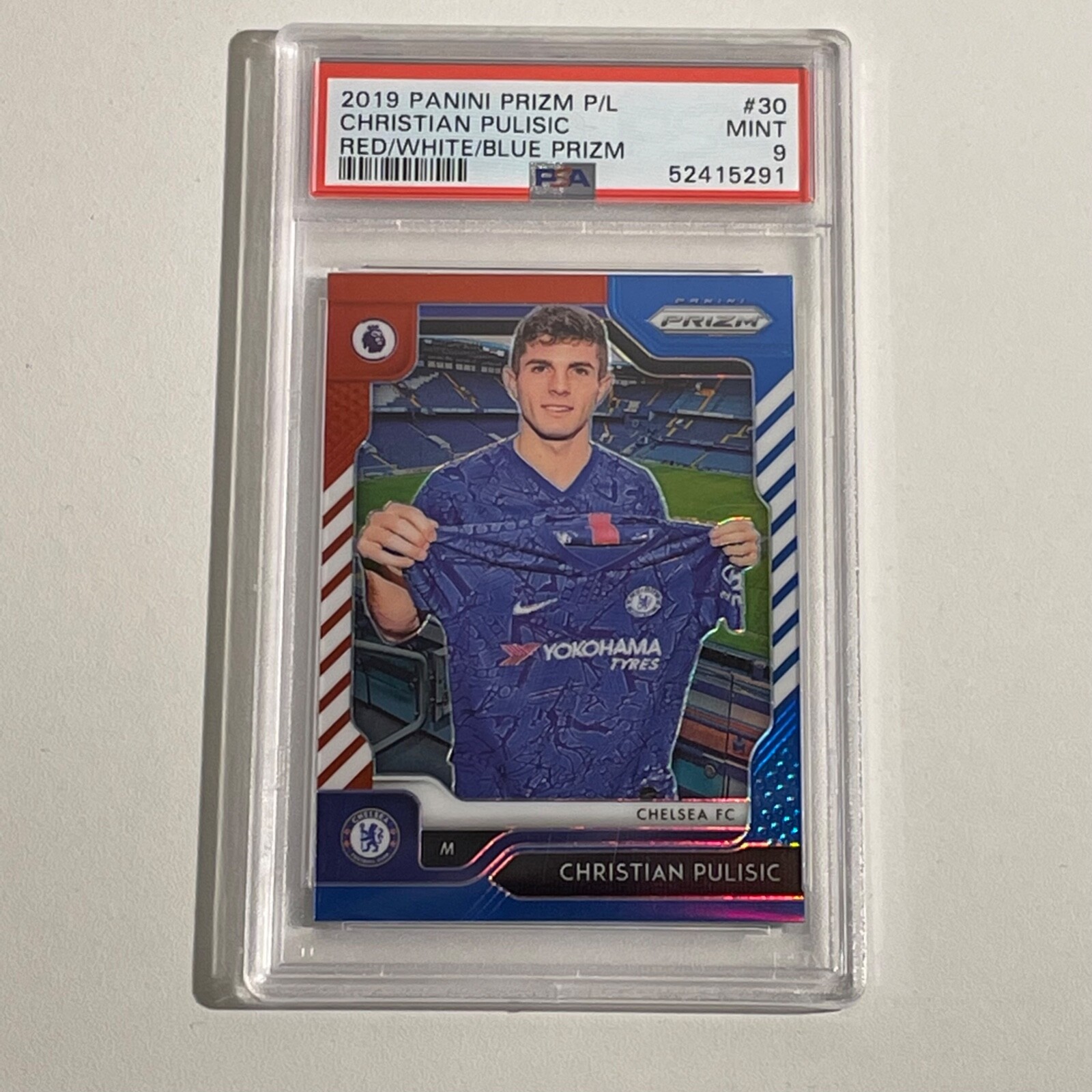 CHRISTIAN PULISIC - 2019 PANINI PRIZM RED-WHITE-BLUE (USA!) - PSA 9 MINT! 🔥🔥🔥