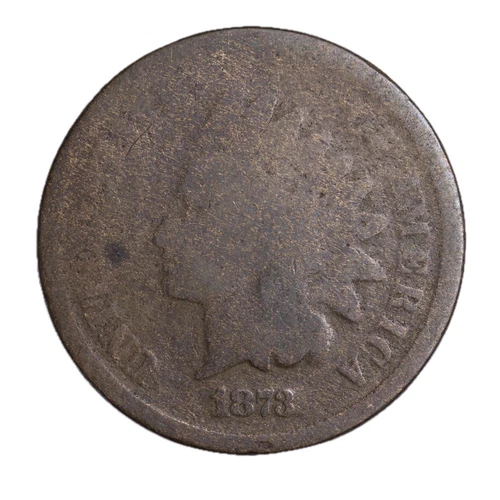 1873 OPEN 3 FULL DATE Indian Head Cent Penny CULL / AG / HOLE FILLER