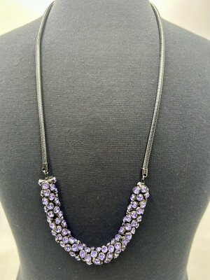 Gunmetal Necklace Purple Amethyst Rhinestone Adjustable 38  Chain