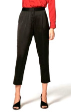 St. John Black High Waist Satin Straight Leg Pleated Cropped Dress Pants 6 X 28