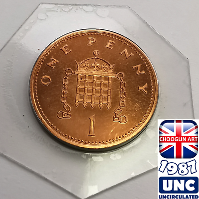 BRILLIANT UNC) BRITISH 1987 ELIZABETH II ONE PENNY 1p coin, 39