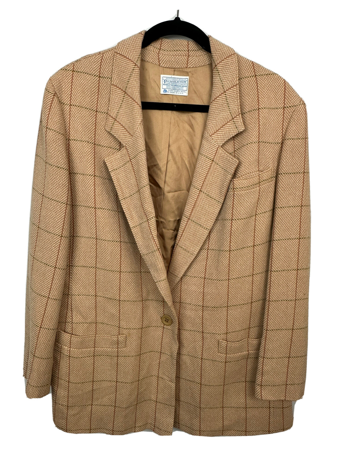 Pendleton Jacket Wool Beige Tan Cream Herringbone… - image 1